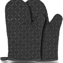 Oven Gloves,Heat Resistant Silicone Oven Gloves Non-Slip Kitchen Oven Mitts for Grilling,Cooking,Baking,Kitchen,Microwave,Pizza (Black,1 Pair)