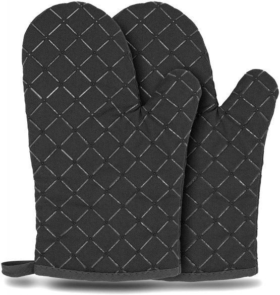 Oven Gloves,Heat Resistant Silicone Oven Gloves Non-Slip Kitchen Oven Mitts for Grilling,Cooking,Baking,Kitchen,Microwave,Pizza (Black,1 Pair)