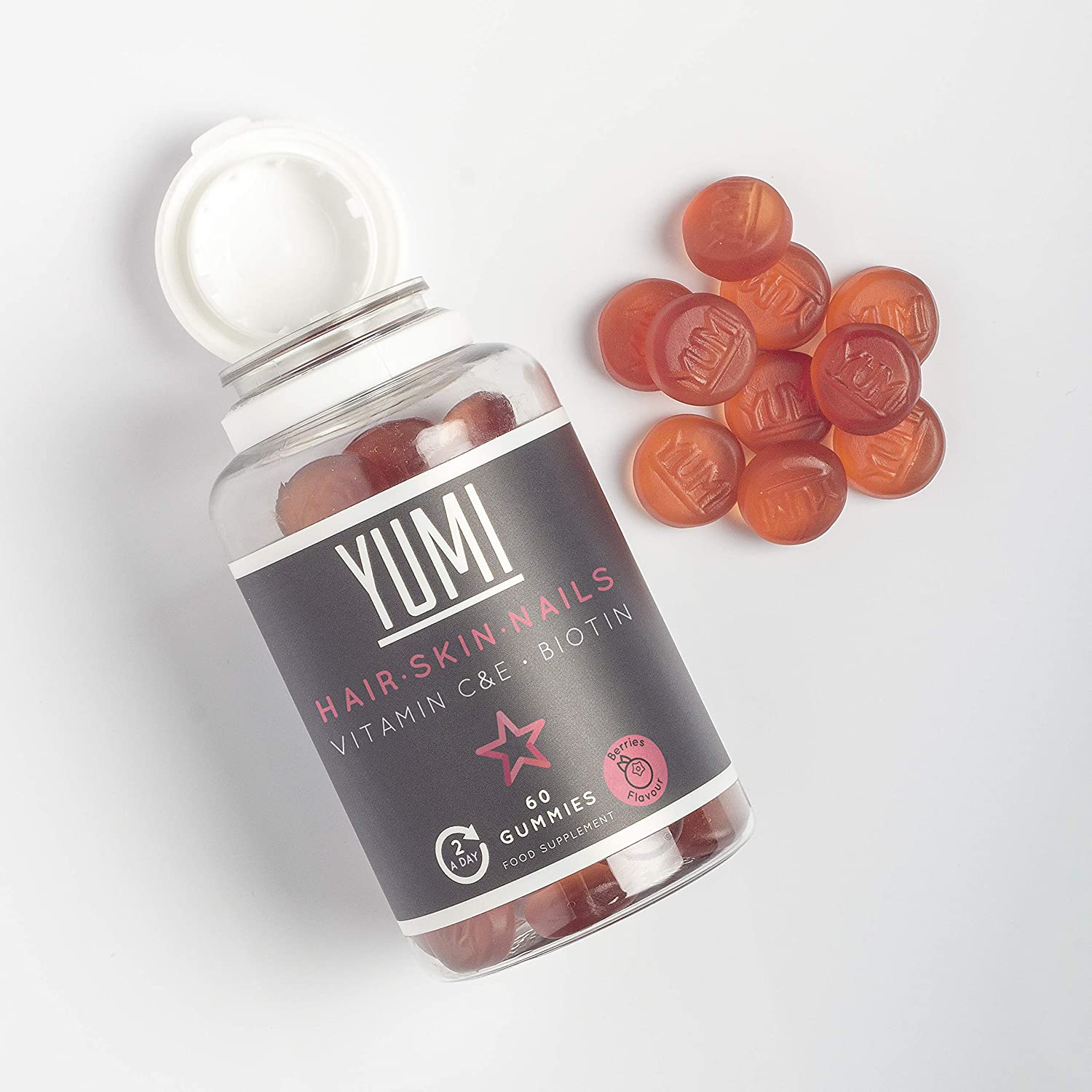 Yumi Biotin Gummies for Hair Skin & Nails - Mixed Berry Flavour, 5000µg, 60 Vegan & Gluten-Free Gummies, Clear - Image 2