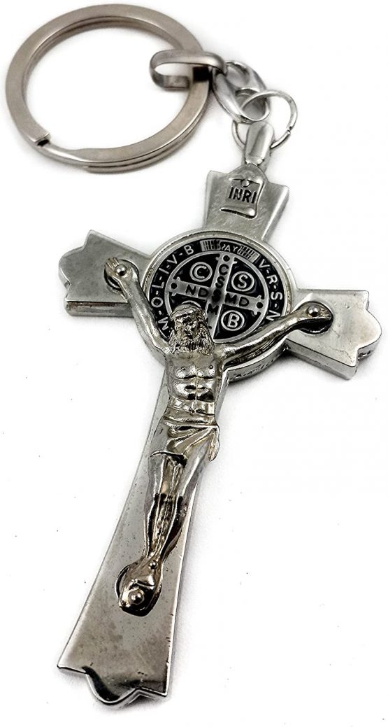 Nazareth Store Saint Benedict Cross Keychain Catholic Crucifix Medal Keyring Jerusalem Charm 3"