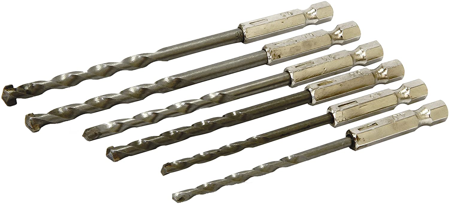 Rolson 48652 6 pc Hex Shank Masonry Drill Bit Set, 6 Pieces