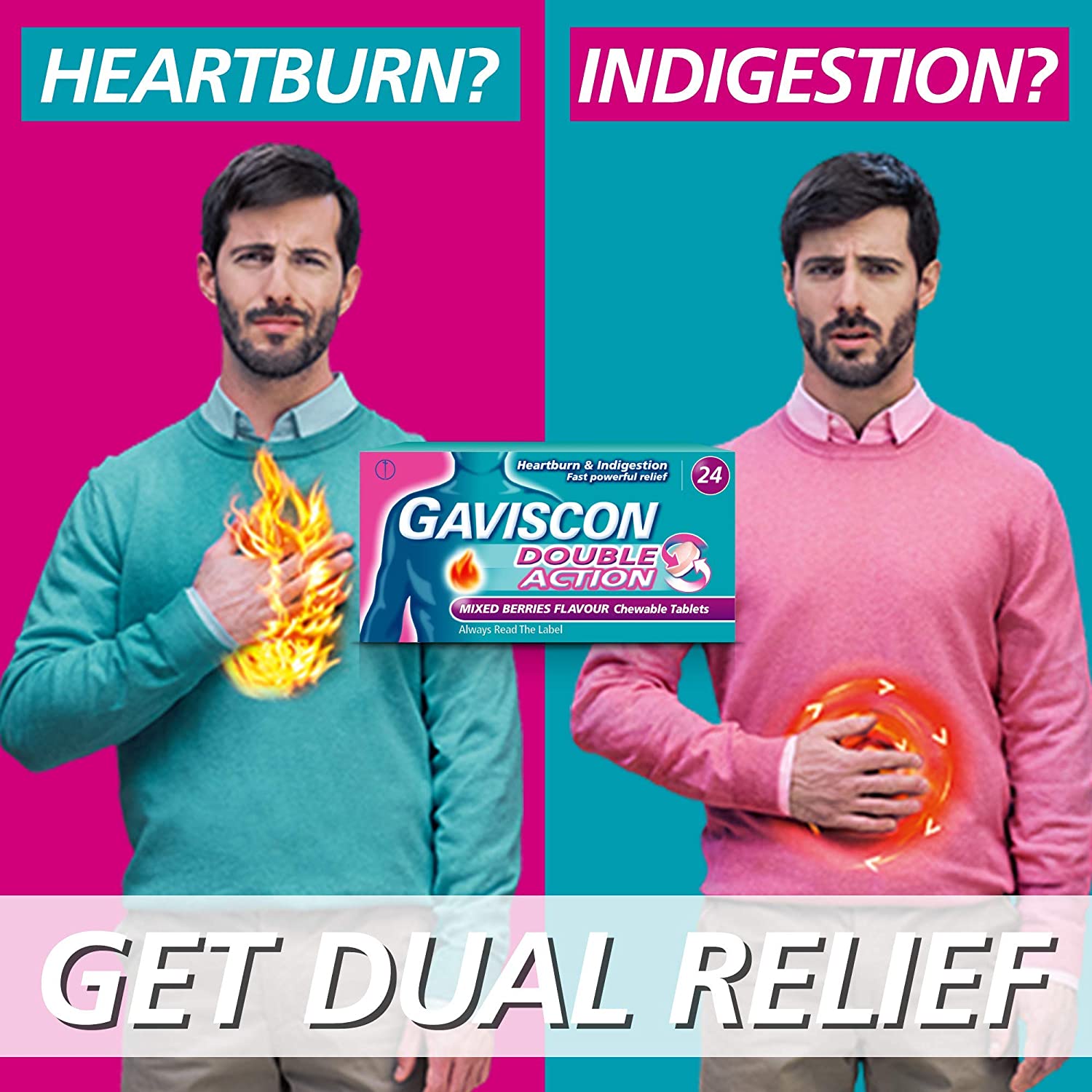 Gaviscon Double Action chewable tablets, Mixed Berries, 4-Pack, Fast Heartburn & Indigestion Relief, Convenient Sachets - Image 2