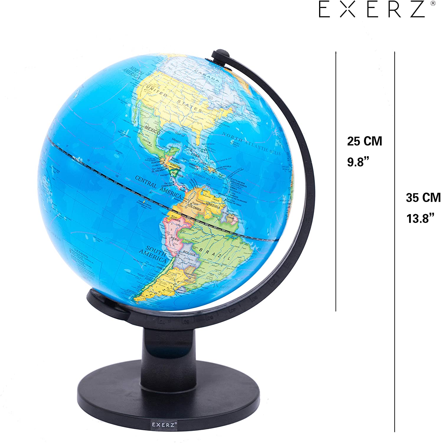 Exerz 25cm World Globe Educational, Political Map Swivel Rotating Desk Earth Globe, Geography Learning Home School Office - Image 2