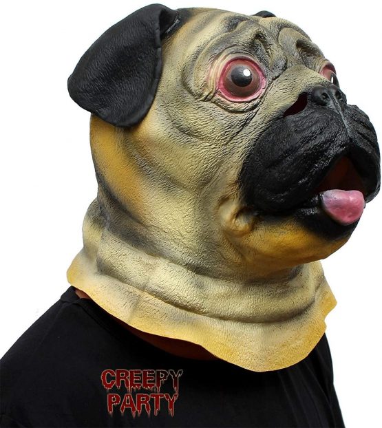 CreepyParty Pug Dog Mask Animal Realistic Full Head Masks for Halloween Costume Party Carnival Cosplay