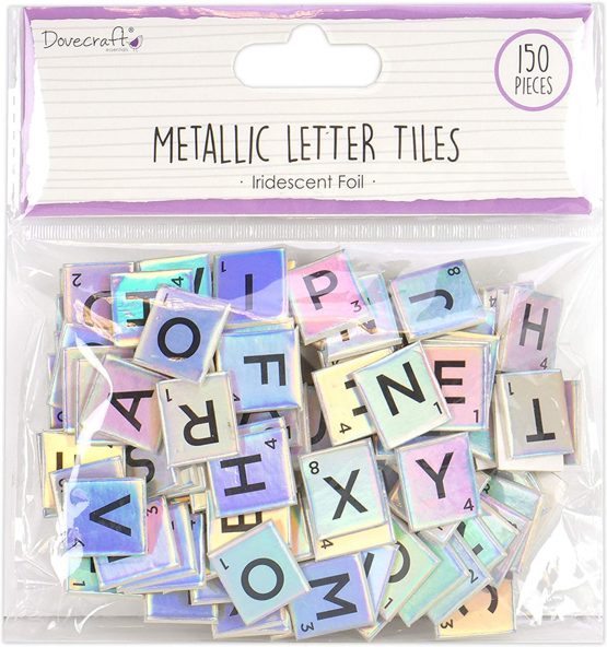 Dovecraft Essentials Alphabet Letters-Iridescent-Metallic-Scrabble Letters-150 Pieces-Uppercase Tiles for Card Making, DIY, Party, Papercraft, Home Décor & Scrapbooking, Iridesent, One Size