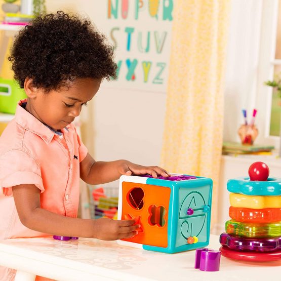 Battat BT2631Z Stacking Rings and Shape Sorter Cube – Learning Toys for Kids - Image 2