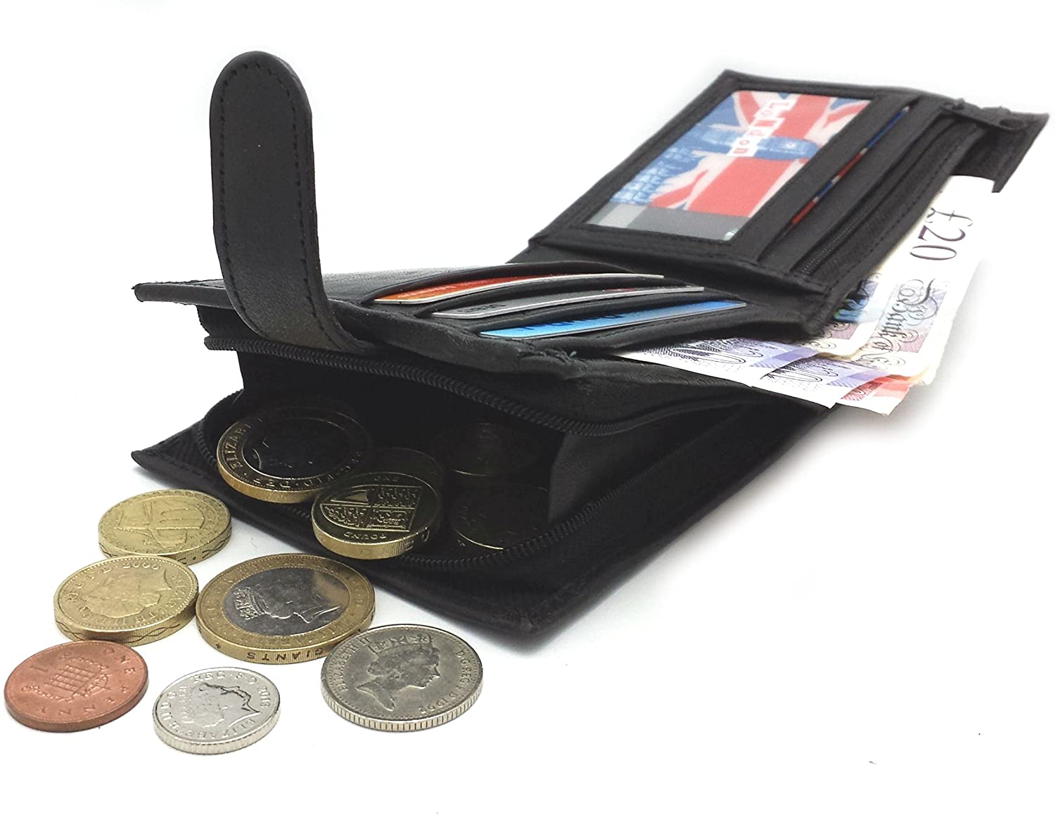 Buono Pelle RFID Blocking Mens Designer Genuine Real Soft Leather Wallet with Large Side Zip Coin Pocket/Pouch Gift Boxed - Image 3