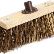 Newman and Cole 13" Wooden Broom Head with Stiff Bassine and Cane Mix Natural Hard Bristle - Replacement Wooden Broom Head Outdoor Garden Yard Brush Sweeping Brush Fitted Fixing Bracket Connector