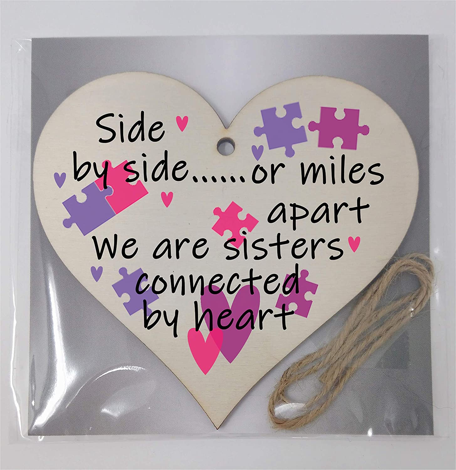 Handmade Wooden Hanging Heart Plaque Gift Perfect for Sisters Lovely Friendship Keepsake - Image 4