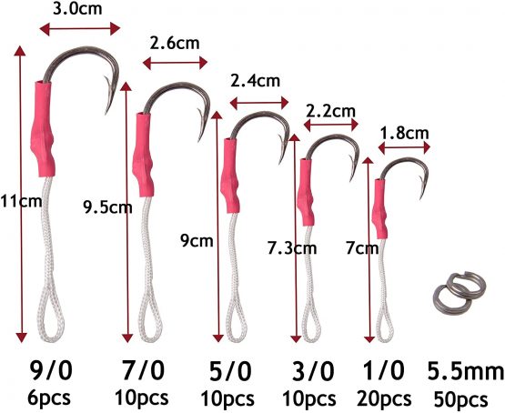 SHADDOCK 106pcs Fishing Assist Hooks Tackle 420 Stainless Steel Jigging Assist Fishing Hooks Kit with Strong PE Line Split Rings - Image 2