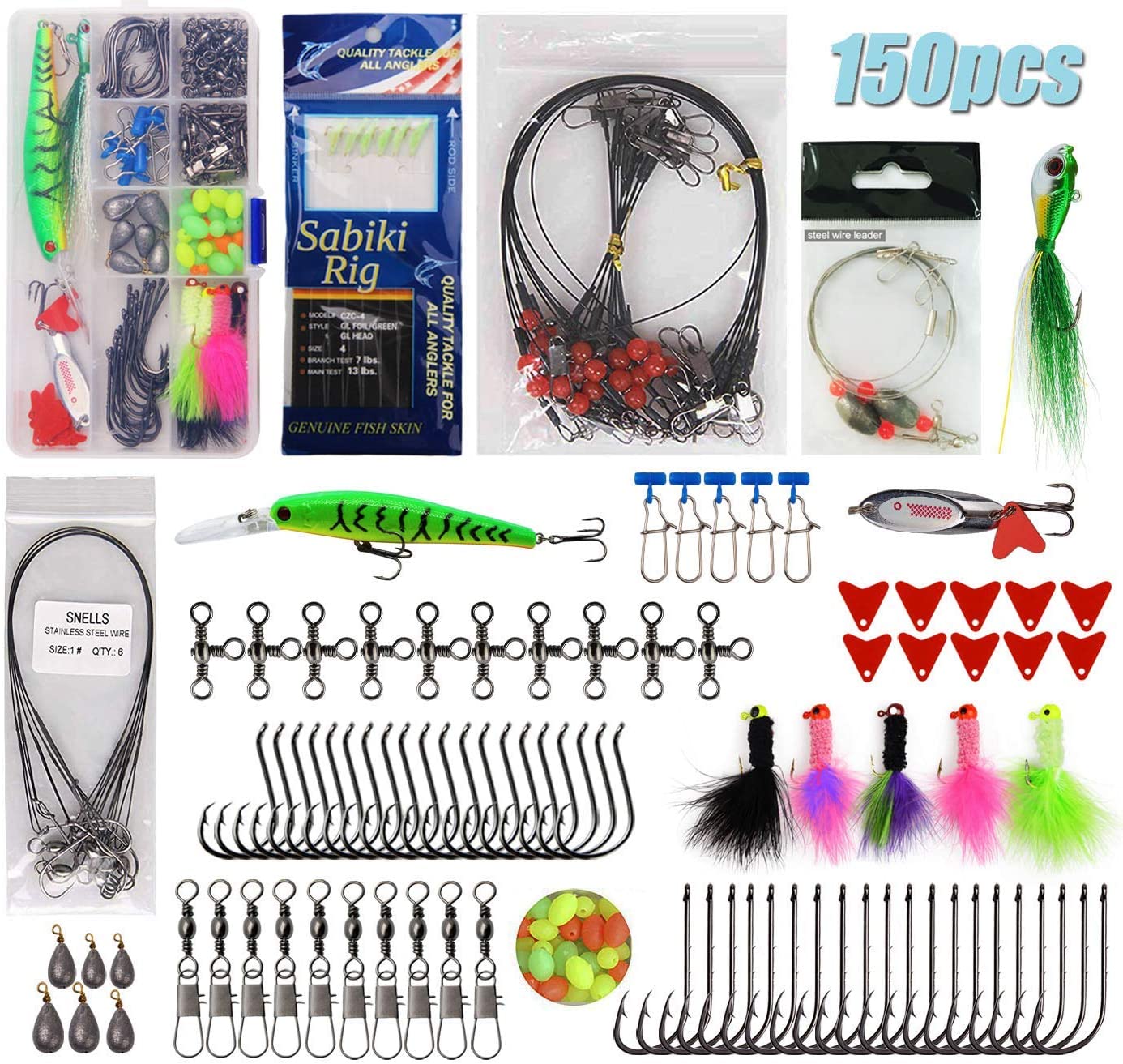 JSHANMEI 150pcs Saltwater Fishing Lures Kit Surf Fishing Tackle Kit ...