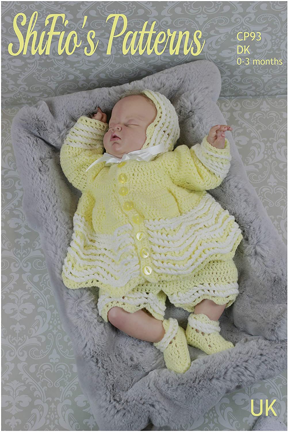 Crochet Pattern for Babies Matinee Jacket Shorts and Matching Hat and Booties, Babies Double Knitting Crochet Pattern