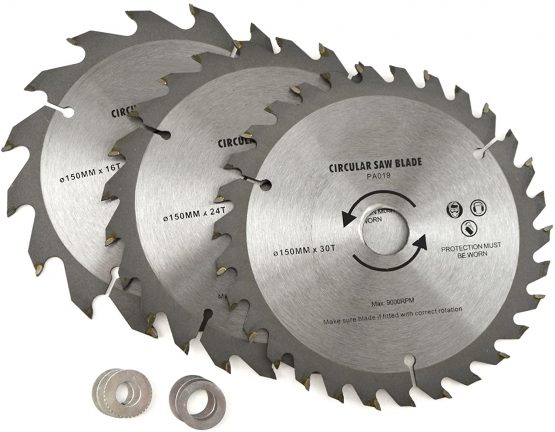 3pc 150mm TCT Circular Saw Blades 16/24/30 TPI & Adapter Rings Reducer TE866 - Image 3