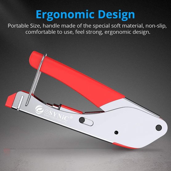 eSynic Coax Crimping Tool Coax Cable Crimper Tool Kit F-Type Compression Crimping Tool for RG6 with 20pcs Crimp Connector Tool and Rotary Coaxial Cable Cutter for RG-58 RG-59 RG-62 - Image 3
