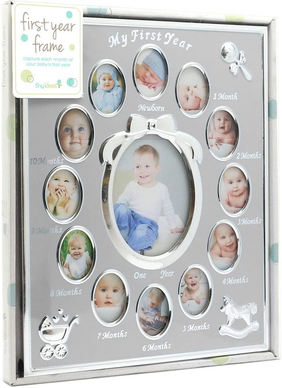Tiny Ideas Baby's First Year Photo Frame, New Mum Gifts, Mothering Sunday, Silver - Image 4