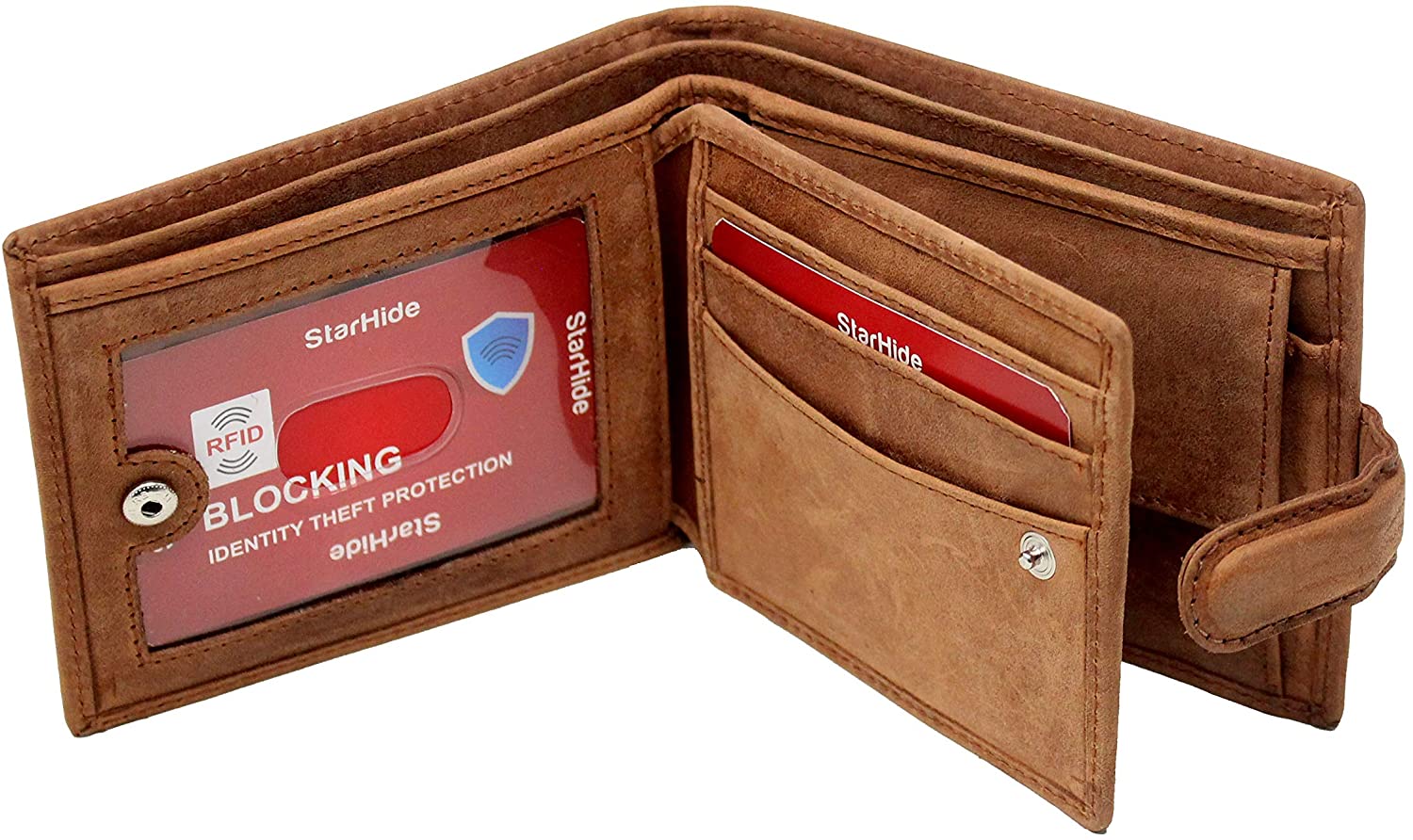 STARHIDE RFID Blocking Wallet, Distressed Hunter Brown, 12cm x 9.5cm