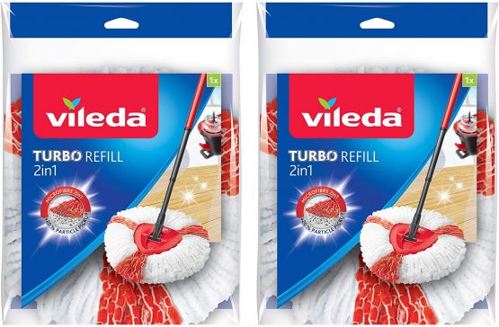 Vileda Turbo 2-In-1 Microfibre Mop Refill Red, Pack of 2