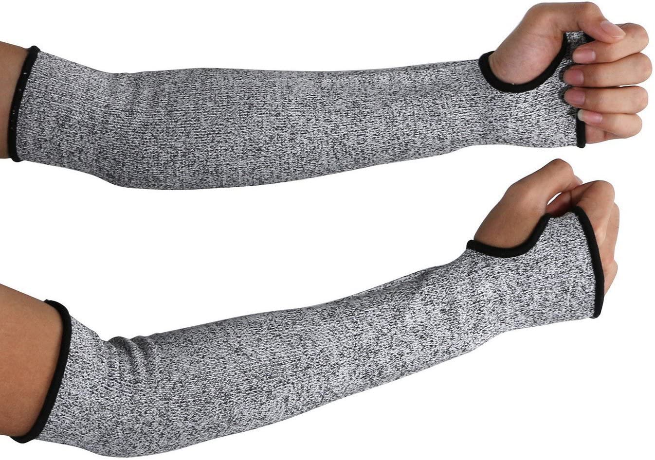 STGOOD Cut Resistant Sleeves with Thumb Hole, Level 5 Protection, Slash Resistant Safety Protective Arm Sleeves Grey