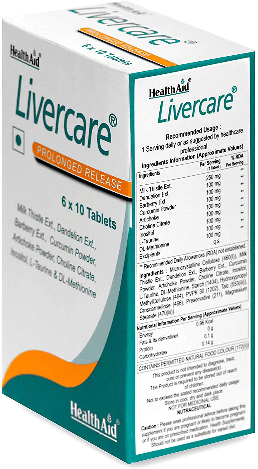 HealthAid Livercare (Cleanse and Detox) Vegetarian Tablets, Yellow, Turmeric, 60 Count, 60 count (Pack of 1) - Image 3