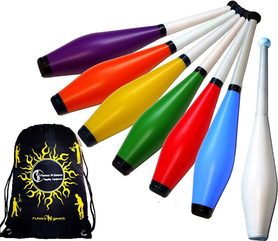 Juggle Dream TRAINER Juggling Clubs Set of 3 (13-Colour-Combos) + Flames N Games Travel Bag! 3x Juggling Clubs for Training - Ideal For Kids & Beginners! (Blue)