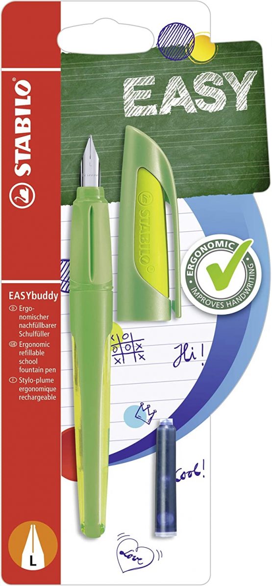 Ergonomic School Fountain Pen - STABILO EASYbuddy Left Handed Nib Lime/Green