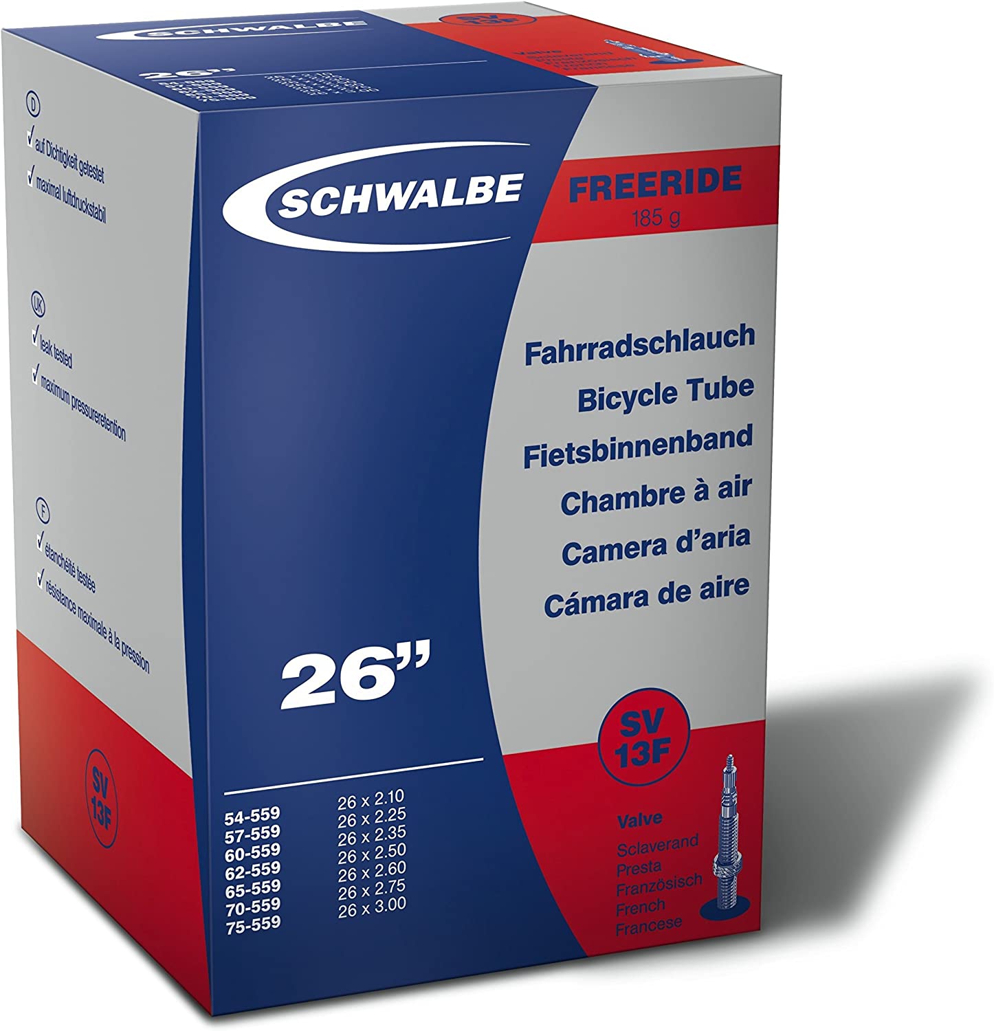 Schwalbe SV13F Tube Presta - 26 x 2.1-3.0 Inches, Black, 660 x 53-69 mm