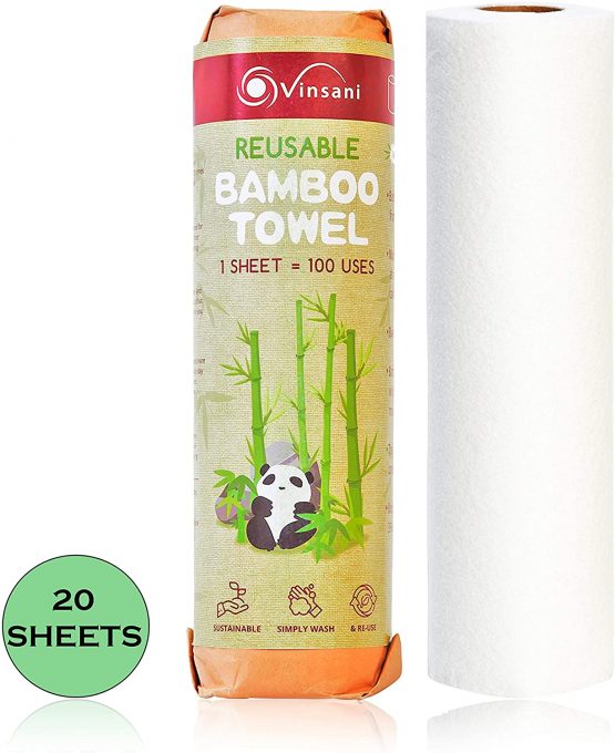 Vinsani® Reusable Bamboo Towels – 20 Sheets of Super Strong Ultra Absorbent & Eco-Friendly Towels - Zero Plastic Packaging