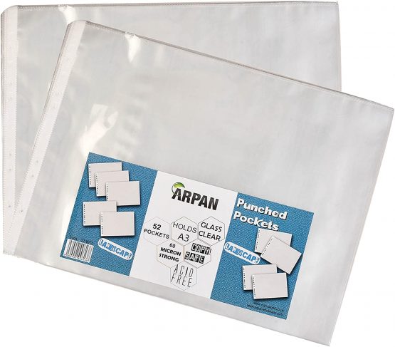 Punch Pockets A3 Size Landscape Acid Free 60 Micron Strong Glass Clear Plastic Poly Pockets Wallet Sleeves (Pack of 52) - Image 2