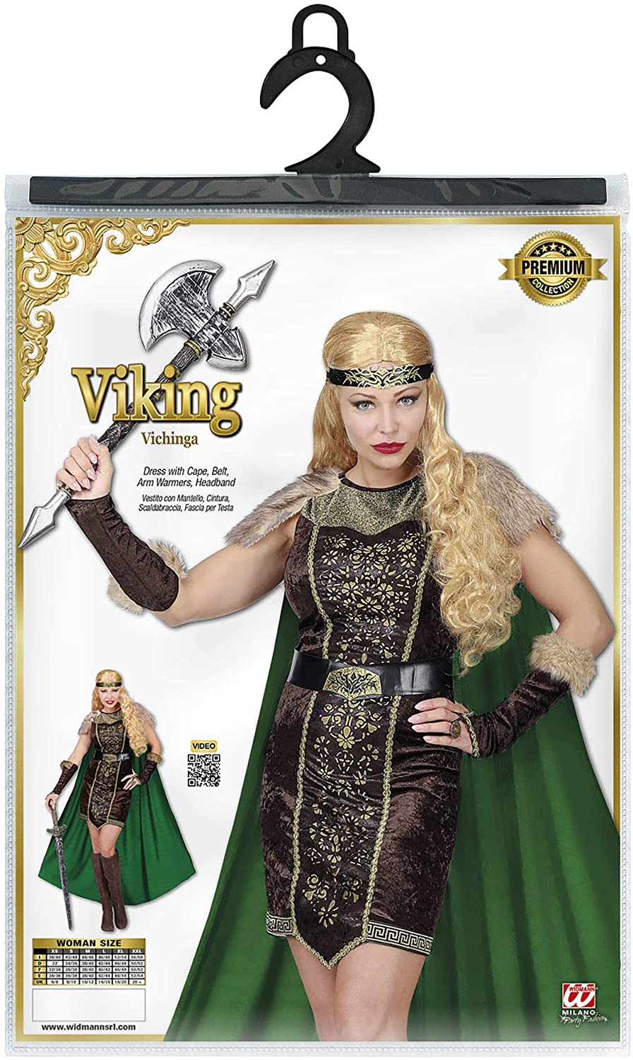 "Viking" (dress with cape, belt, arm warmers, headband) - (XS), Brown/Green - Image 2