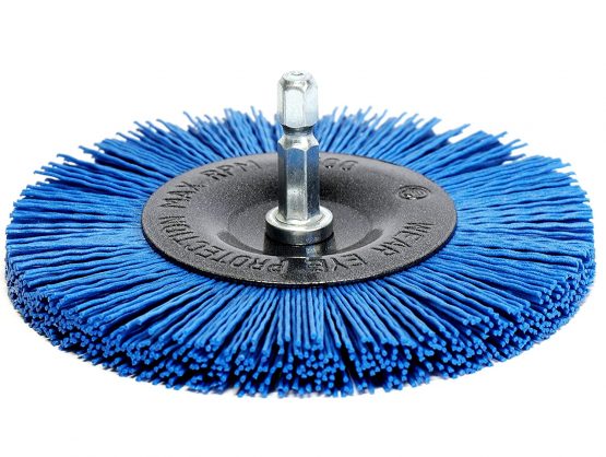 S&R Nylon - Disc Brush/Wire Brush Drill Bit 100 mm, hexagonal shaft 1/4' (6.35 mm) with FINE-NYLON-WIRE for cleaning and polishing wood and metal
