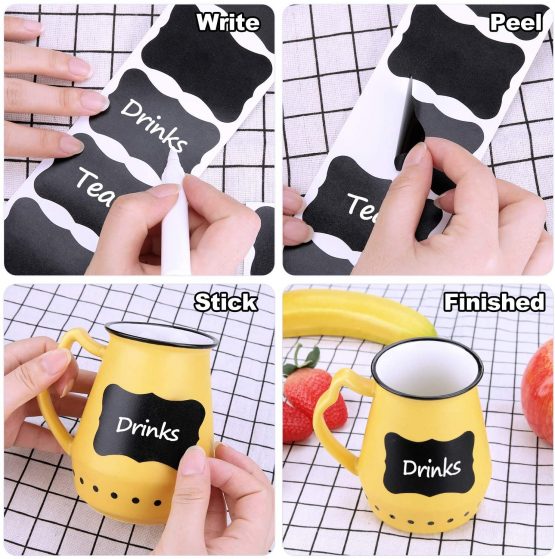 Chalkboard Labels, Joyoldelf 150Pcs Waterproof Reusable Blackboard Stickers Kit for Kitchen Organize with 1 White Chalk Pen, Removable Label Sticker to Decorate Your Pantry Storage Office (Lace) - Image 2