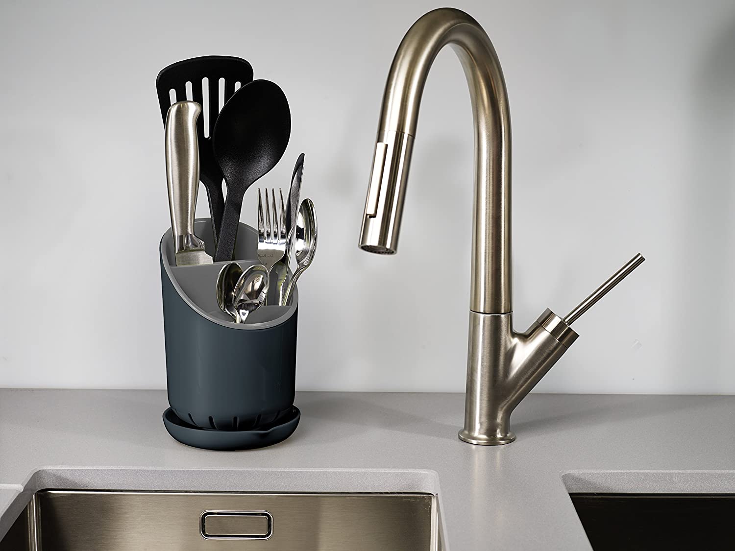 Joseph Joseph Dock Cutlery Drainer and Organiser, sink tidy organiser - Dark Grey/Grey, 12 - Image 4