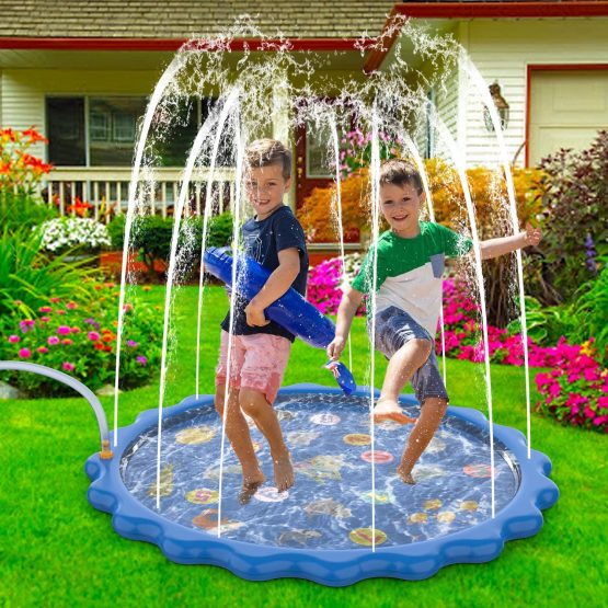 Toddler Toys - Splash Pad, Sprinkler & Splash Play Mat for Toddlers, Inflatable Outdoor Party Sprinkler Pad Wading Pool with 5 Patches for Kids Age 2+, Water Toys for Summer Outdoor Garden Beach-68" - Image 2