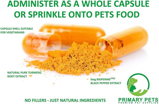 Primary Pets Premium Pet Supplies . Organic Turmeric for Dogs. 120 x 600mg Capsules. Curcumin Antioxidant Hip and Joint Aid Supplement with Active Piperine 12000mg - Image 4