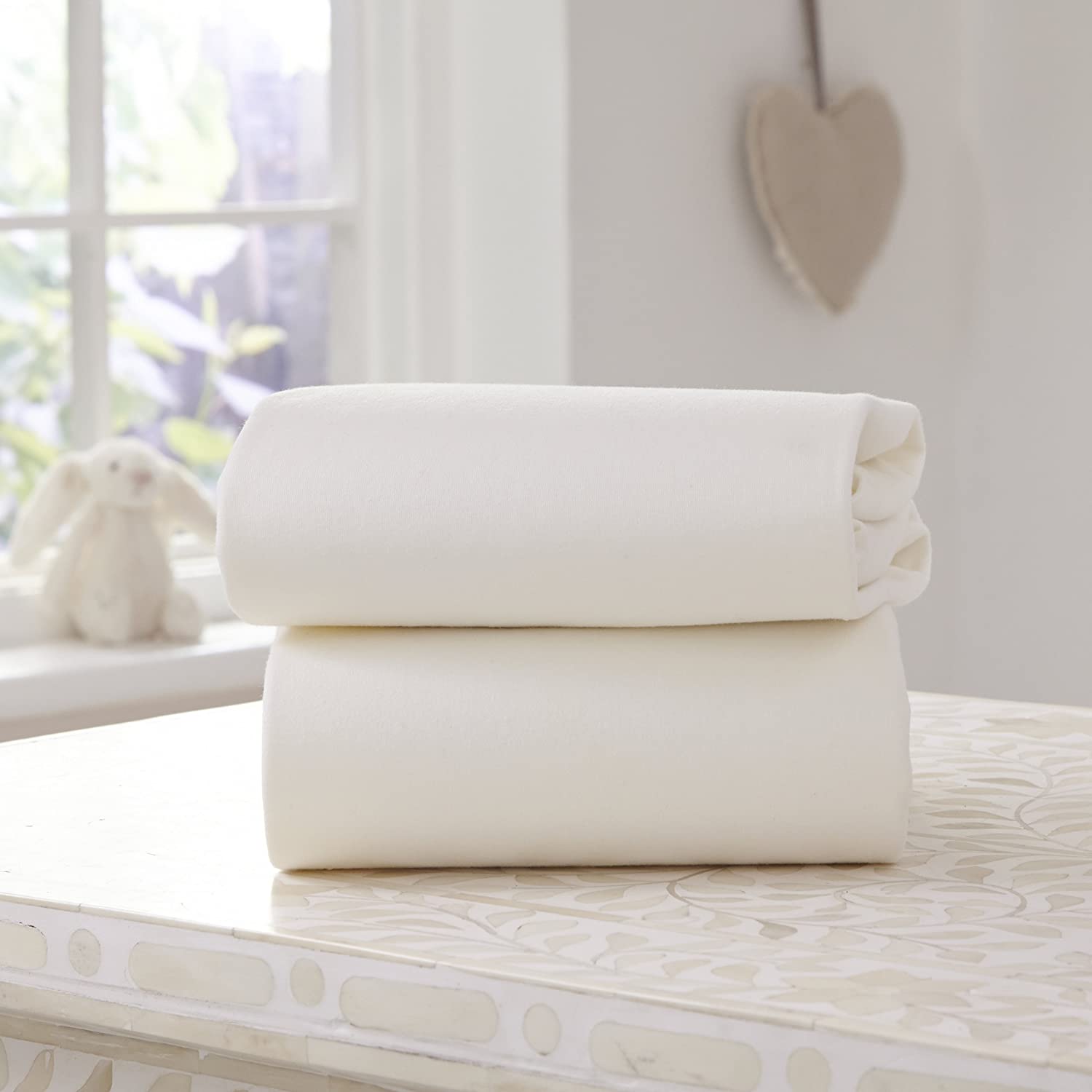 Clair de Lune 2 Pack Fitted Jersey Cotton Moses Basket Sheets 74 x 30 cm (White) - Image 2