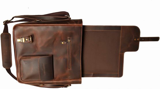 Superior Leather - Men's Leather Messenger Shoulder Bag Business Retro Crazy Horse Leather Crossbody Bag Brown SLG-33 - Image 4