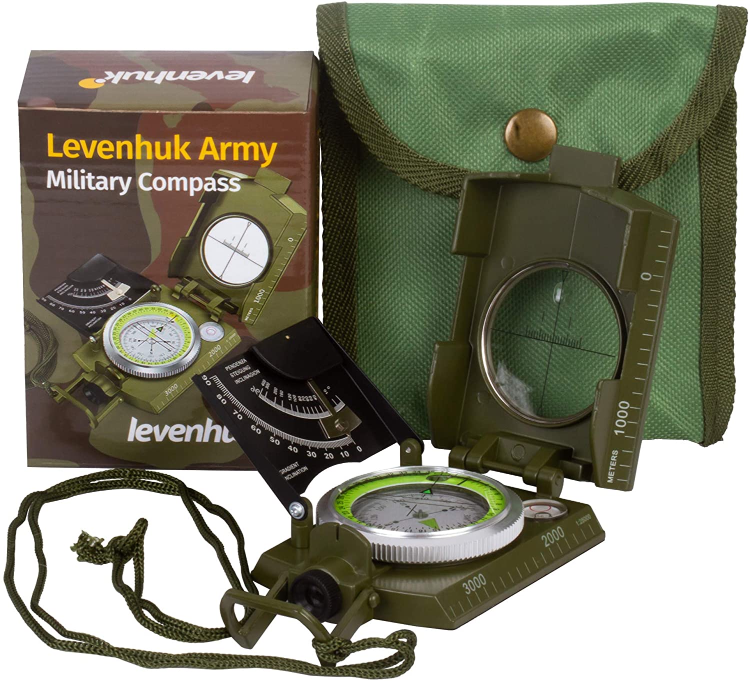 Levenhuk Army AC20 Tactical Liquid Compass with Sighting Slot, Clinometer, Map Scales, Bubble Level, Strap and Carrying Bag - Image 2