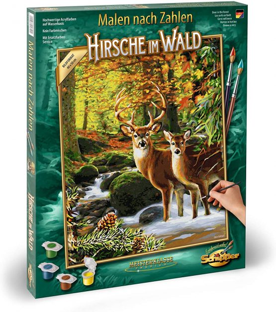 Schipper MNZ - Hirsche im Wald 609130810 Numbers 40 x 50 cm Stag in The Forest Adults with Brush and Acrylic Paints, Multicoloured, One Size