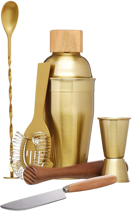 BarCraft Cocktail Making Kit (6-Piece Gift Set) -Brass Finish, 2, 28 x 32 x 28 cm