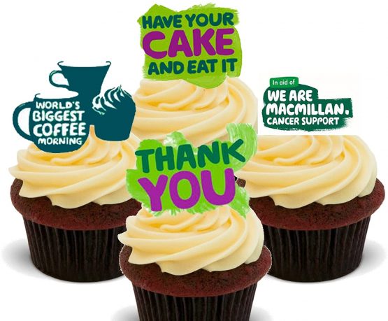 Macmillan World's Biggest Coffee Morning - Edible Cupcake Toppers - Stand-up Wafer Cake Decorations (Pack of 28)