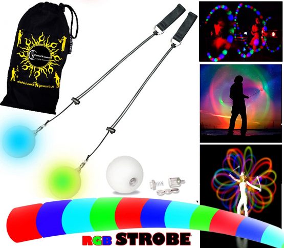 Flames 'N Games LED Poi - Glow Poi - Fast Strobe + Travel Bag!