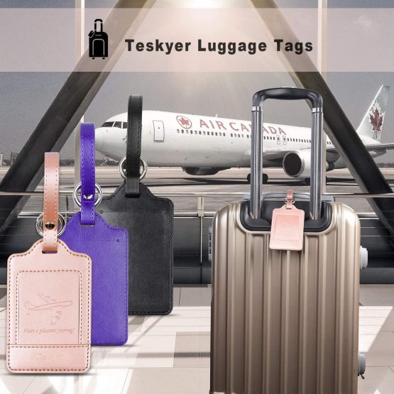 Teskyer Luggage Tags, Travel Bag Suitcase Name Tags, Premium PU Leahter Privacy Protection Travel Bag Labels Suitcase Tags - Image 2
