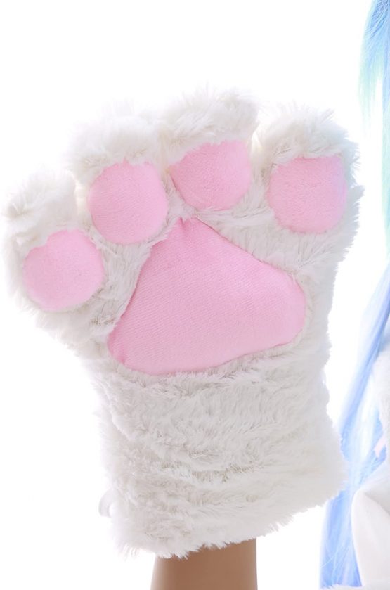 C-20 White Cat Paw Gloves Ears Tail Collar Hairband Set Lolita Maid Cosplay - Image 2