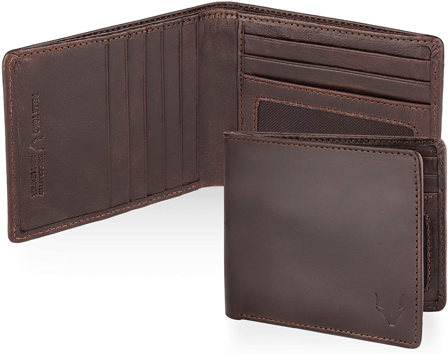 PELLE TORO Handmade Super Slim Men's Wallet, Handmade with Napa Leather, RFID Blocking Wallet, 9 Card Slots & ID Window (Cocoa Brown) - Image 3