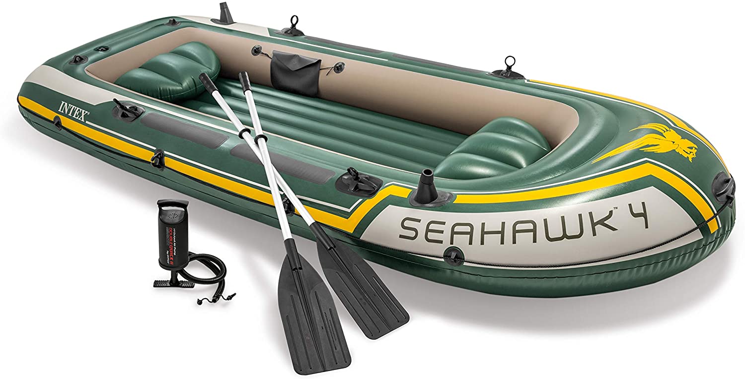 Intex Seahawk 4 Boat Set - four man inflatable dinghy with oars and pump #68351, green, 351 x 145 x 48 cm