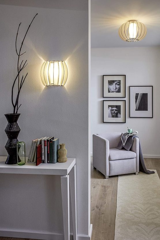 EGLO Stellato 2 Ceiling Light 1-Bulb Vintage Modern Living Room Lamp Made of Steel, Wood and Glass in White, Kitchen Lamp, Hallway Lamp Ceiling with E27 Socket - Image 2
