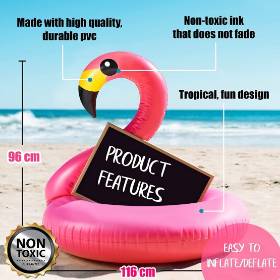 Bramble - Large Inflatable Pink Flamingo Ring Float - 116x96cm - Image 2