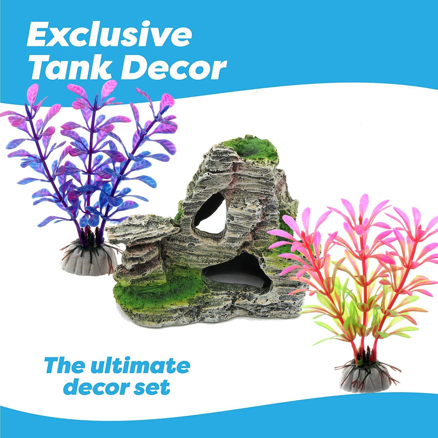 Vibury Aquarium Decoration Plants, 13 Pieces Size Plastic Aquarium Plants Decoration and Rock Polyresin Cave Ornament Decoration - Image 2