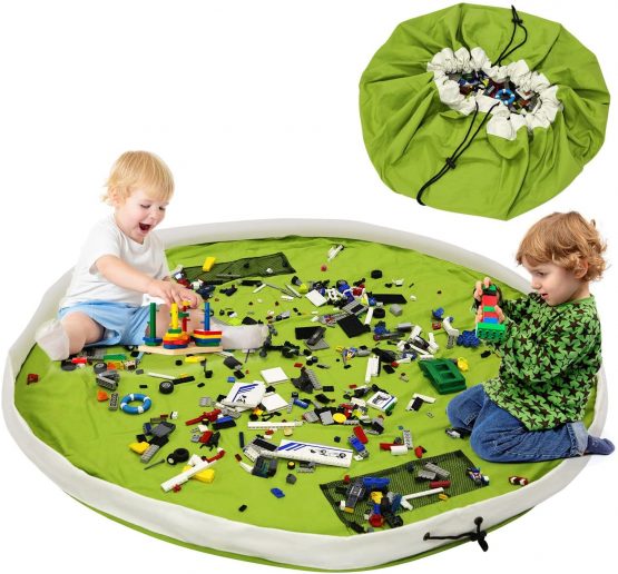 BelleStyle Toy Storage Bag and Kids Play Mat Toys Organizer,Cotton Canvas Portable Large Size Easy Tidy Play & Storage Bag - Children's Toys for Fast Cleanup! (Green, 60 Inches)