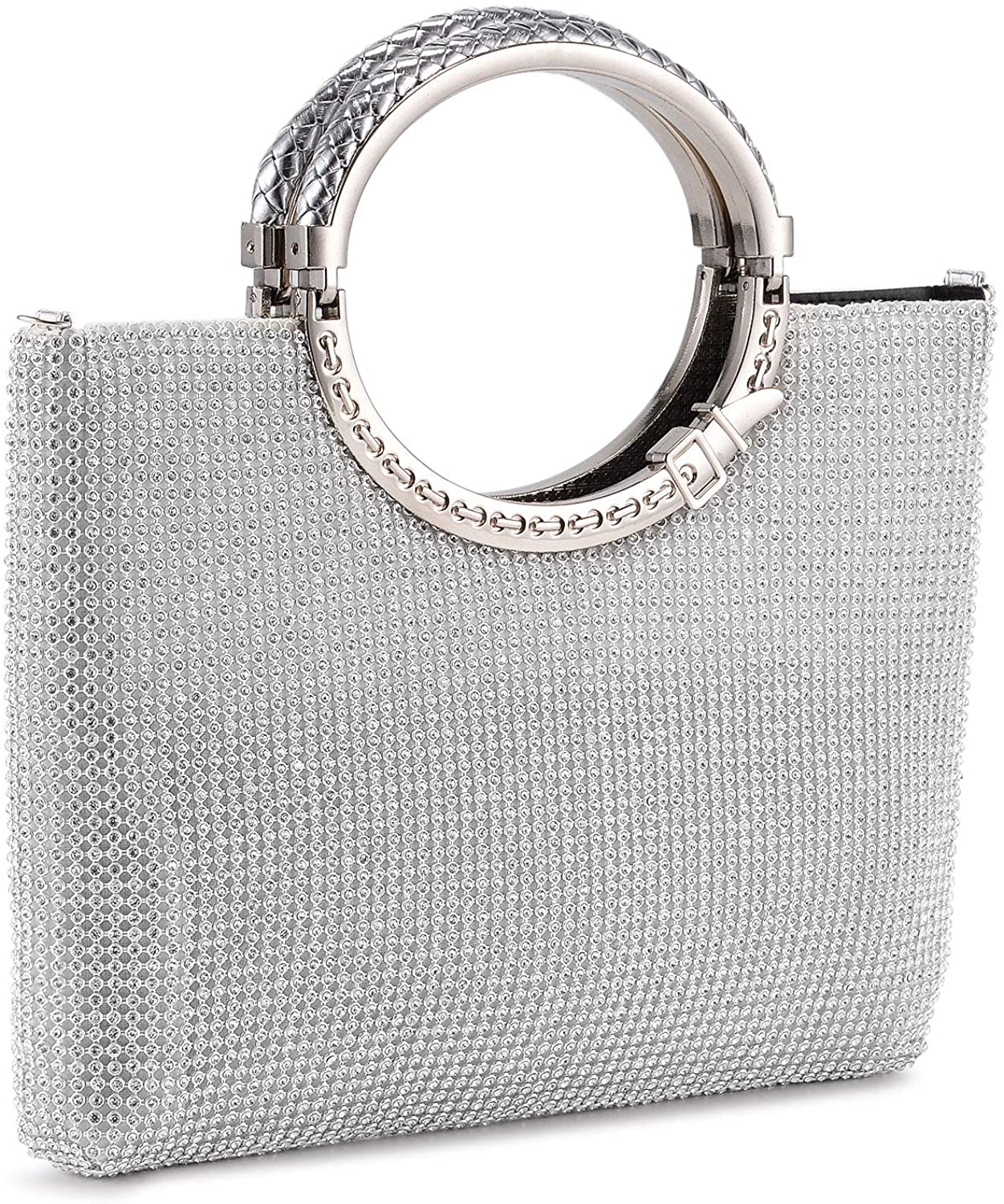 BAIGIO Women Evening Clutch Bags Fashion Rhinestone Encrusted Top Handle Clutch Prom Wedding Evening Bag Ladies Handbag for Party Wedding Prom (Silver)